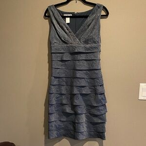 London Times Layered Shimmering Blue Mini Dress